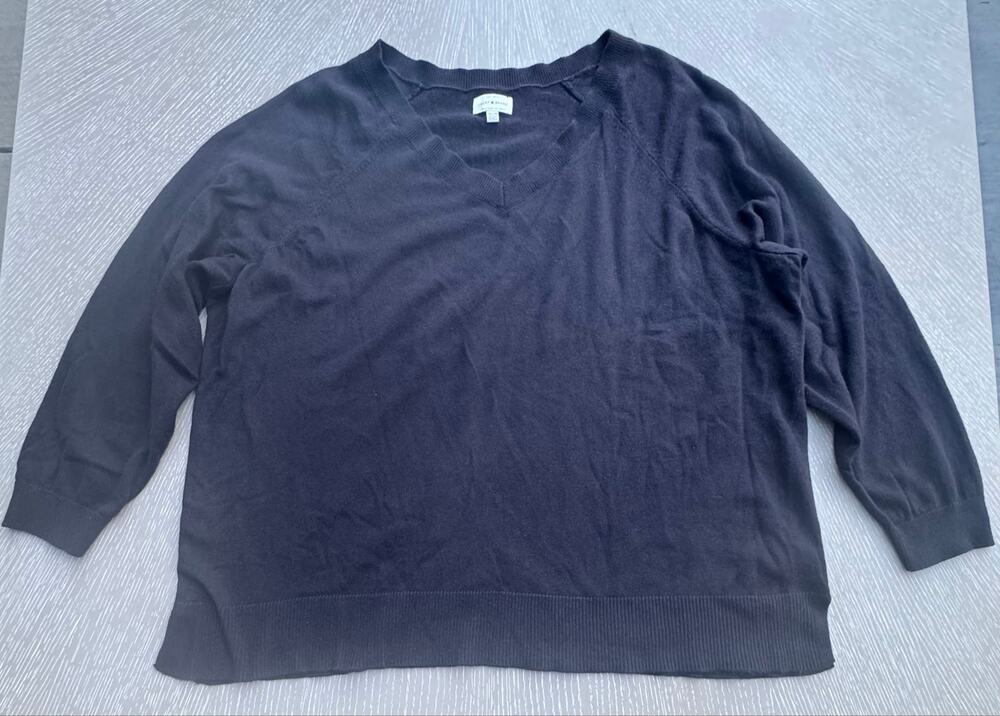 Lucky Brand Black V-Neck Knit Sweater Size XXL Raglan Long Sleeve